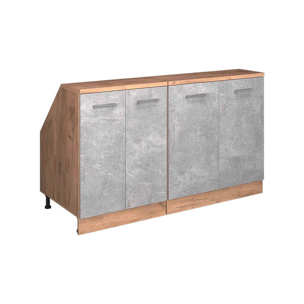 Set di mobili sottotetto Rion Calcestruzzo/Rovere dorato 140 cm Set di 2 carcasse armadio profondità 60 cm Vicco