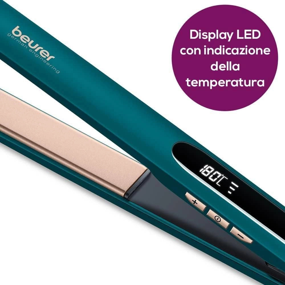 Beurer 59400 HS50 Ocean Piastra per capelli ceramica cheratina 11 livelli 120-220°C display LED spegnimento automatico colore Blu Petrolio