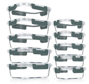 Set di contenitori in vetro per snack, con 10 contenitori a chiusura ermetica, per freezer e lavastoviglie, grigio
