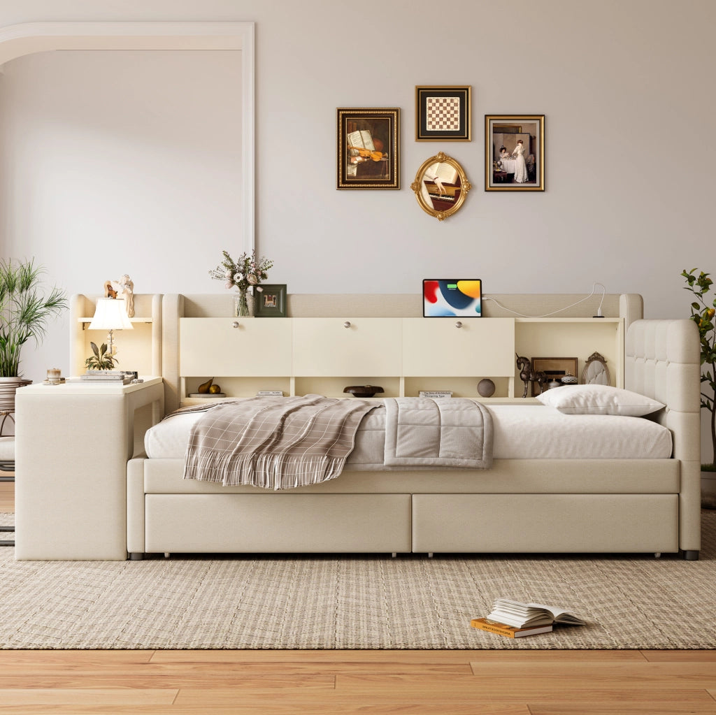 Letto singolo 90x200 cm con scrivania, cassetti e USB-C