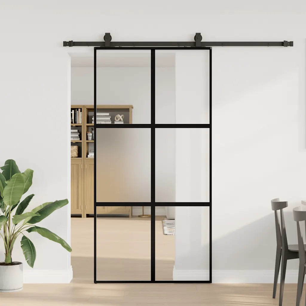 Porta Scorrevole Ferramenta Nera 102,5x205 cm Vetro Temperato