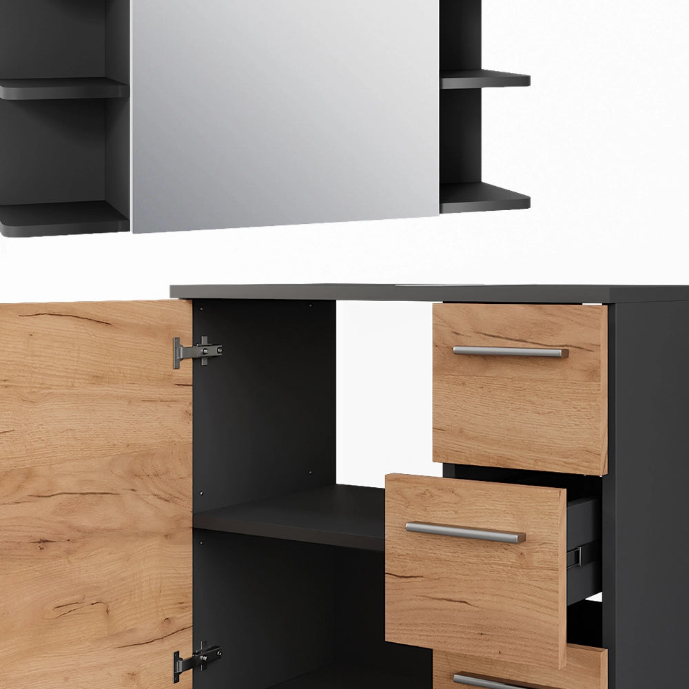 Vicco Set di mobili da bagno Antracite/quercia dorata 3 parti, con mobile da bagno 190 cm