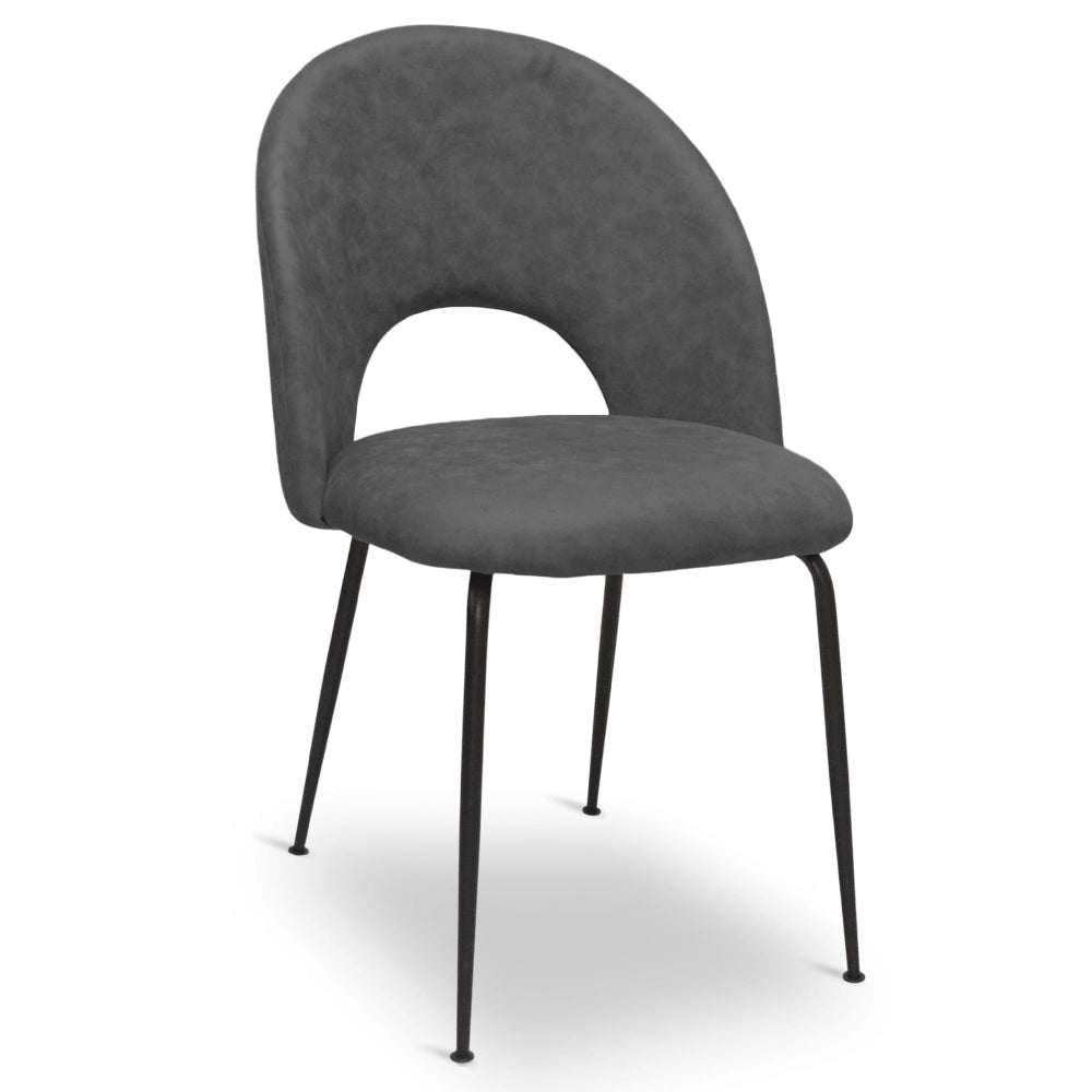Sedia da sala pranzo Paola microfibra nabuk grigio scuro con gambe metallo nero