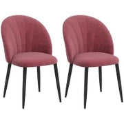 Set 2 Sedie da Pranzo in Velluto Imbottite con Gambe in Metallo, Rosso