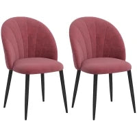 Set 2 Sedie da Pranzo in Velluto Imbottite con Gambe in Metallo, Rosso