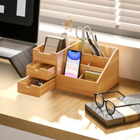 Organizer da Scrivania Bagno Cosmetici Makeup 33x20,5x15,5 cm con Cassetti e Scomparti Aperti in Bambù