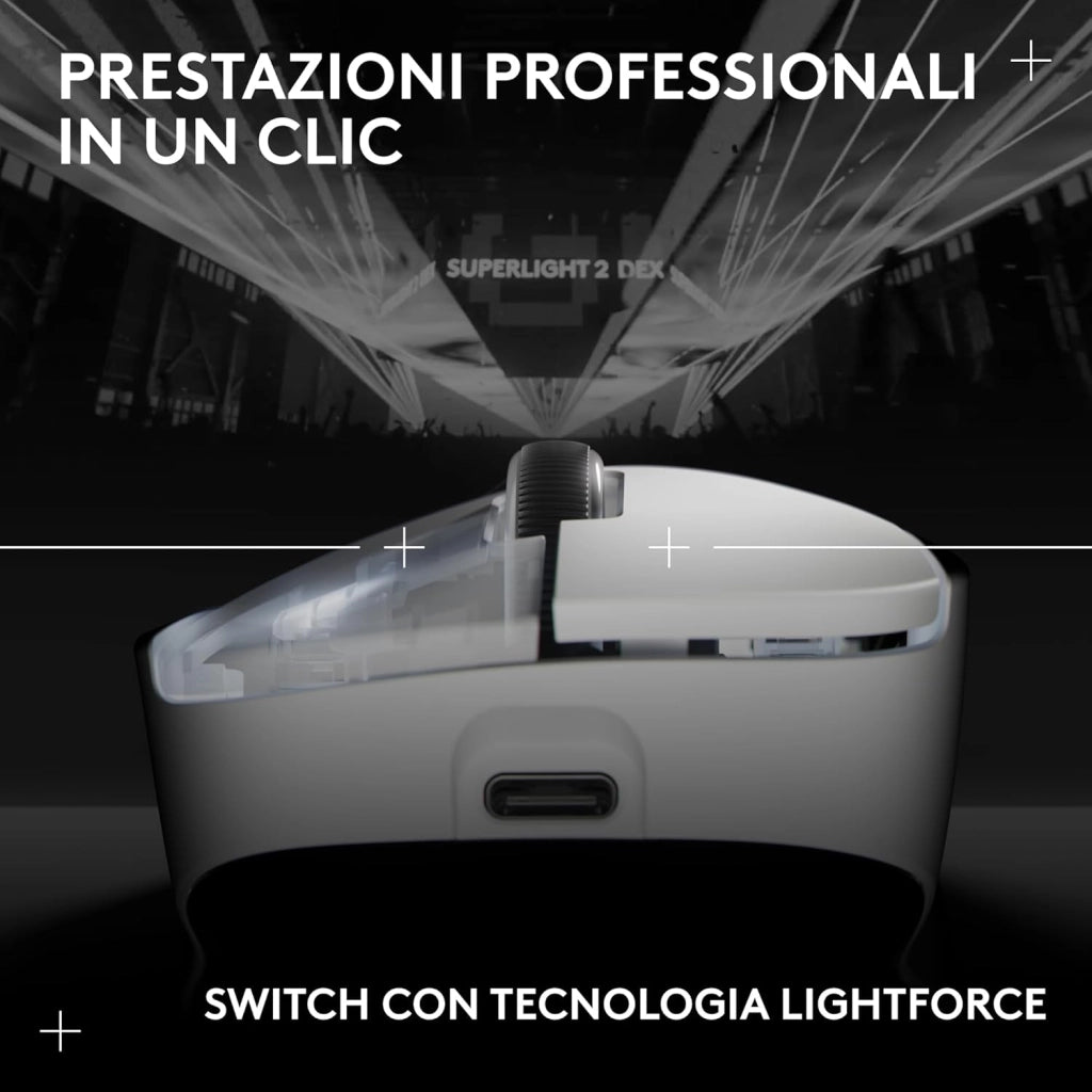 Logitech G PRO X SUPERLIGHT 2 DEX wireless gaming mouse, 60g pro-grade right-handed mouse with 5 programmable buttons, USB-C charging, 44k DPI sensor, up to 8 kHz polling for PC/Mac - Bianco