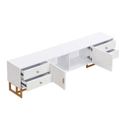Mobile TV bianco MDF 175 cm con ante strutturate, 4 cassetti e maniglie dorate