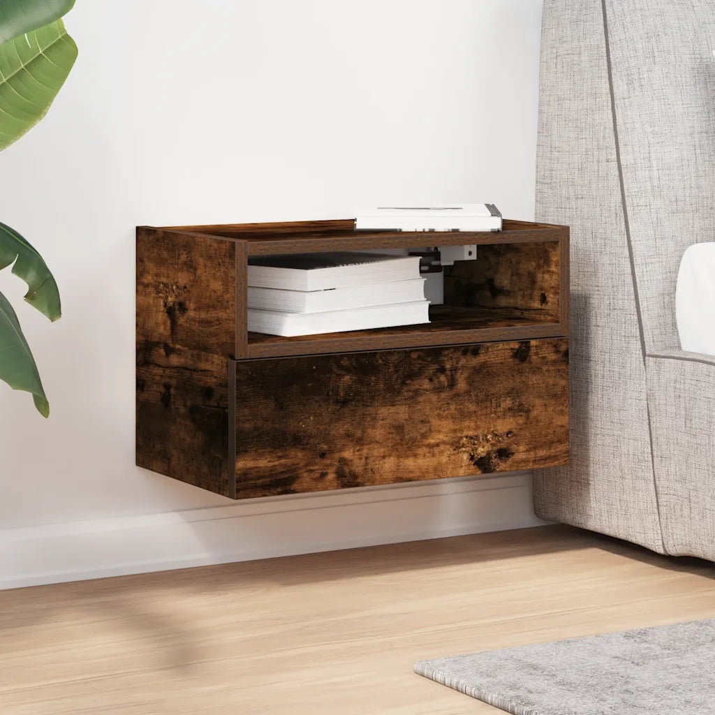 Comodino a Muro-Tavolino da notte sospeso Rovere Fumo 45x26x28,5 cm