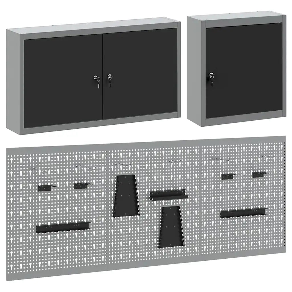 Set di armadi per attrezzi con lo scaffale 5 pcs Nero 3321400