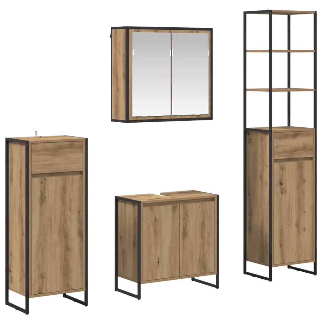 Set di mobili per il Bagno | Armadio da bagno Rovere artigianale Legno multistrato