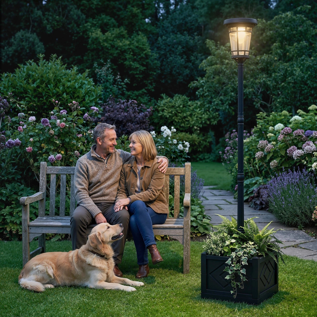 Lampada da giardino solare con vaso per fiori 195cm ¨C zephmum ¨C 2 livelli luminosit¨¤ IP44