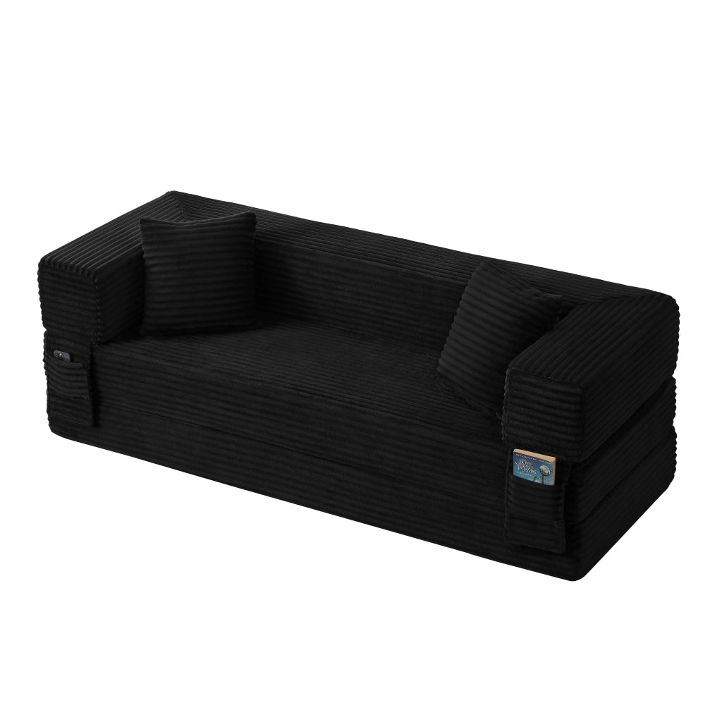 Divano Convertibile in Letto in Schiuma con Rivestimento a Corda, Design Classico, Nero