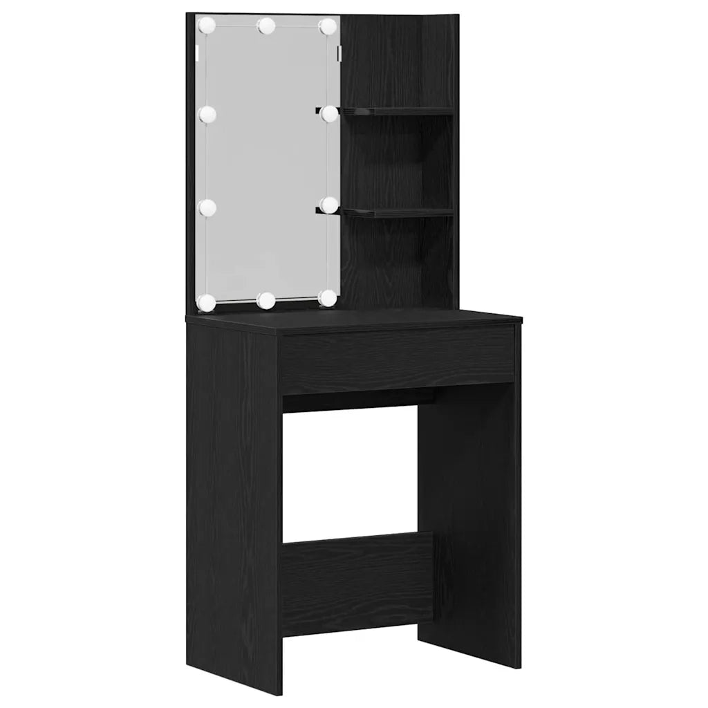 Set Toeletta | Tavolo da Trucco LED Rovere Nero 140 x 40 x 140 cm