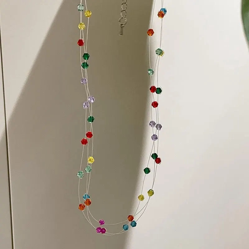 Collana fatta a mano con perline di cristallo colorate, dolce e graziosa, regalo di Natale o di compleanno.