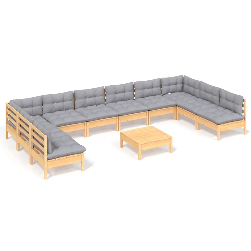 Set Divani da Giardino 11 pz con Cuscini Grigi Massello di Pino 3097192
