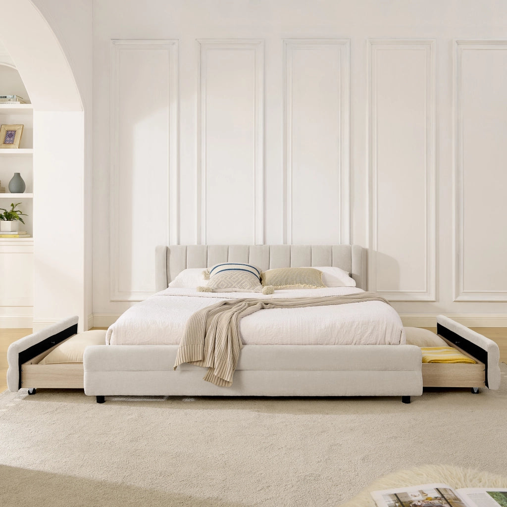 Letto Matrimoniale Contenitore con USB ¨C MINIMAL ¨C Velluto Beige 160x200