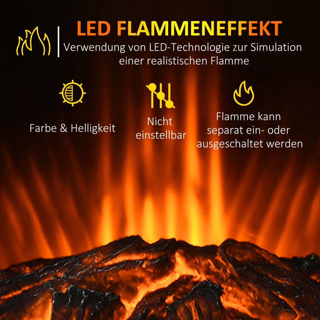 Termocamino elettrico LED 2000 W con fiamme realistiche e termostato automatico; nero; 44;5x32x74 cm