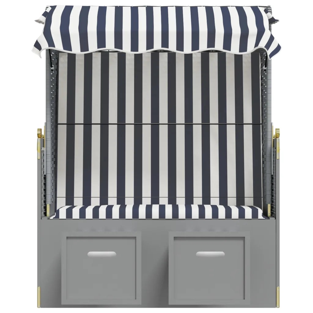 Strandkorb con Tettoia Polyrattan e Legno Massello Blu e Bianco 318651