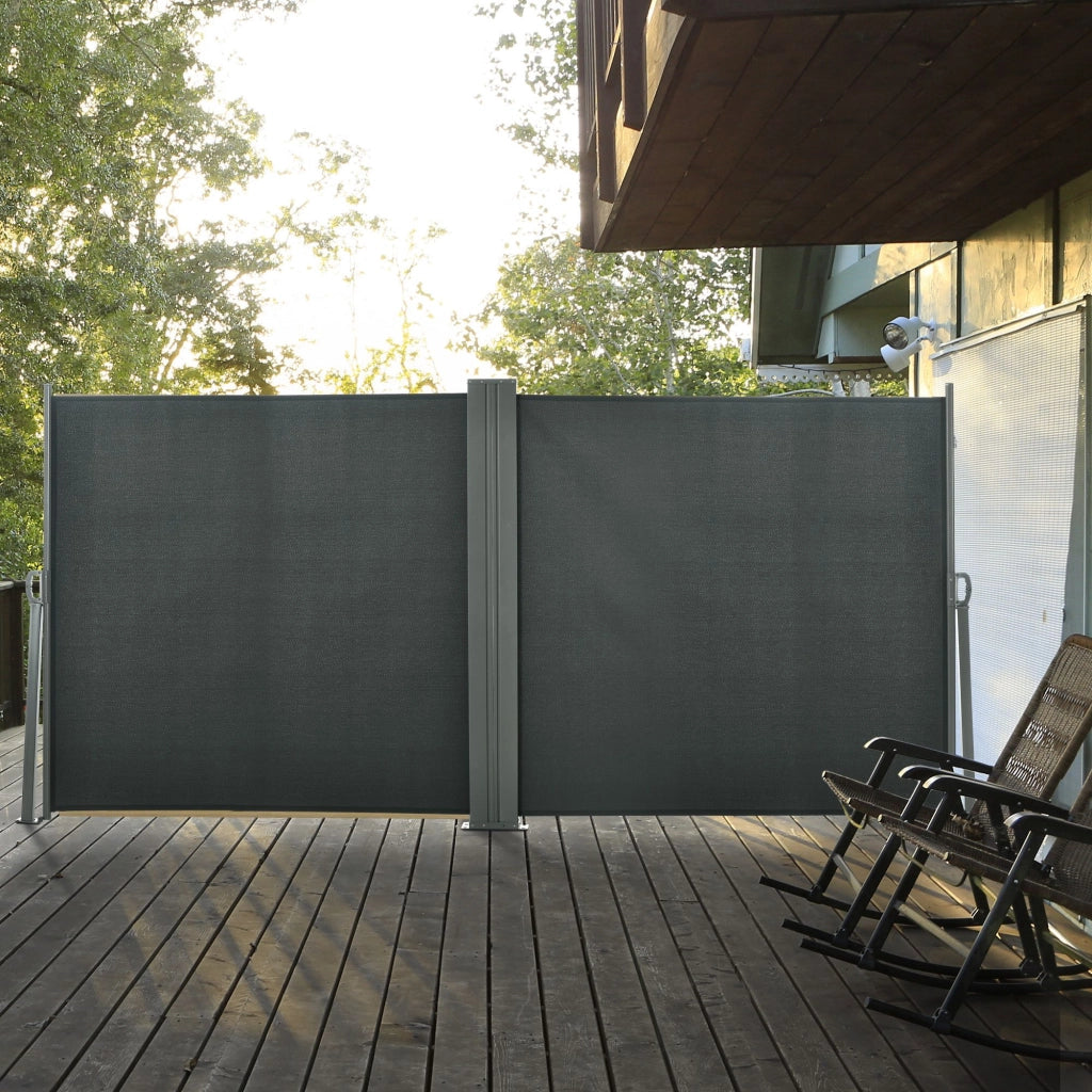 Divisore da Giardino in Poliestere e Metallo Regolabile ¨C zephmum ¨C Grigio 600x180 cm