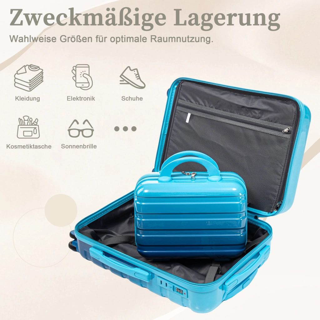 Set composto da due valigette girevoli in PC da 14"/20" con lucchetto a combinazione e trousse per cosmetici da 14" (blu)