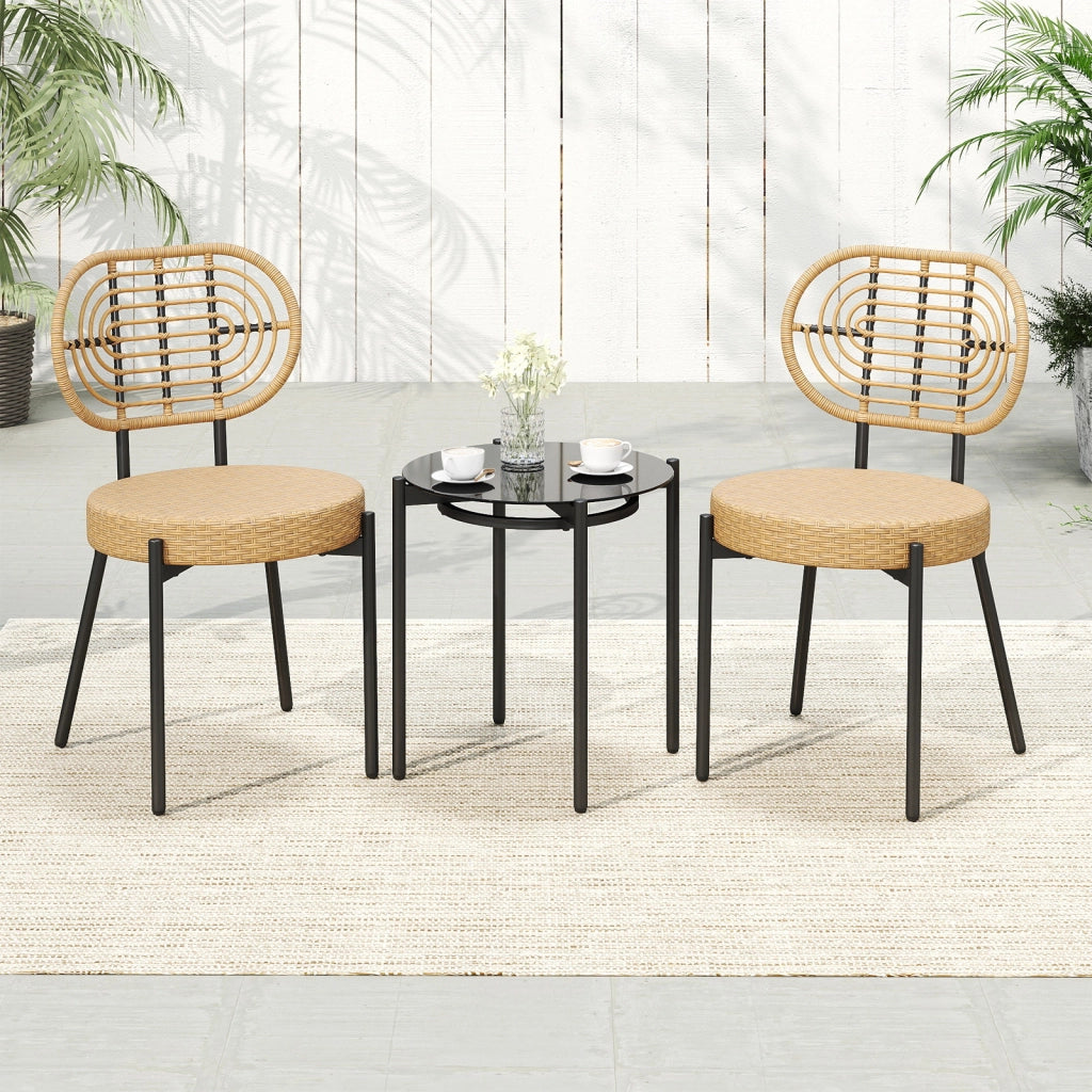 Set bistrò esterno 3 pz vimini pe sedie tavolino vetro temperato-Set conversazione patio mobili esterni balcone terrazza giardino