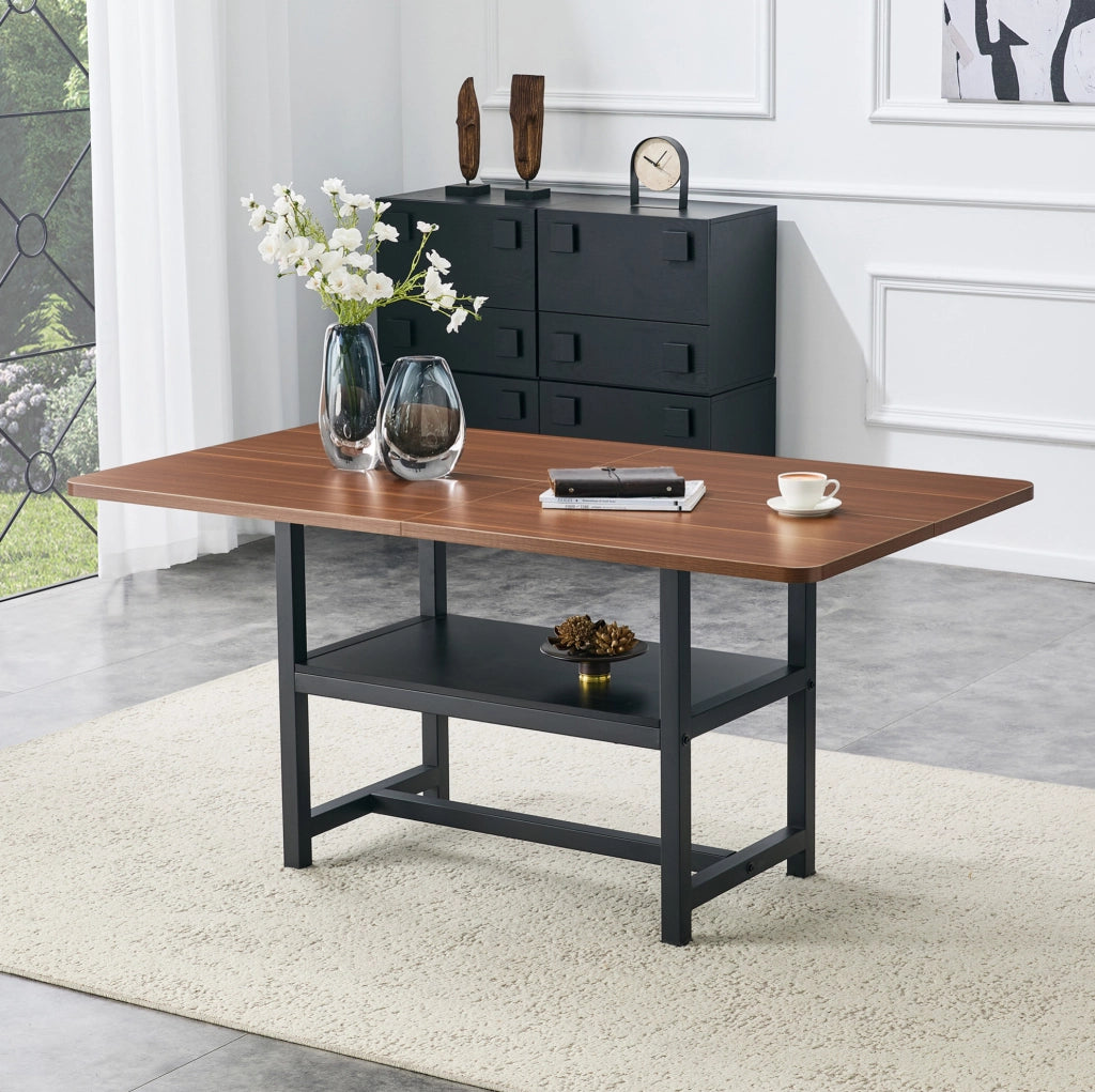 Tavolo da pranzo 160x90x76 cm con ripiano integrato in MDF e metallo nero e noce