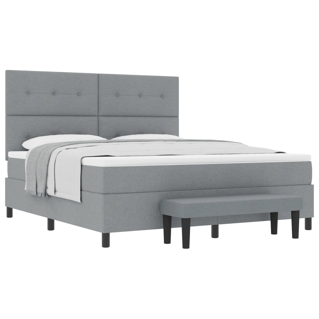 Letto con Box Spring con Materasso & Panchina Grigio Chiaro 180x200 cm Tessuto