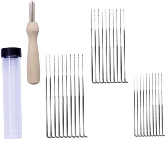 Set di Aghi per Vilten - 30 Pezzi - Manico in Legno - Grosso/Medio/Fino - Materiali di Alta Qualità - Aghi Sharp e Resistenti - Kit di Aghi per Vilten