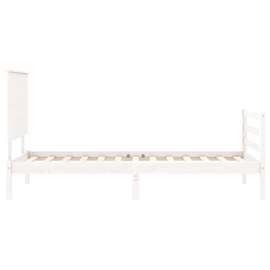 Giroletto con Testiera-Struttura Letto con testiera Bianco Single in Legno Massello 820884