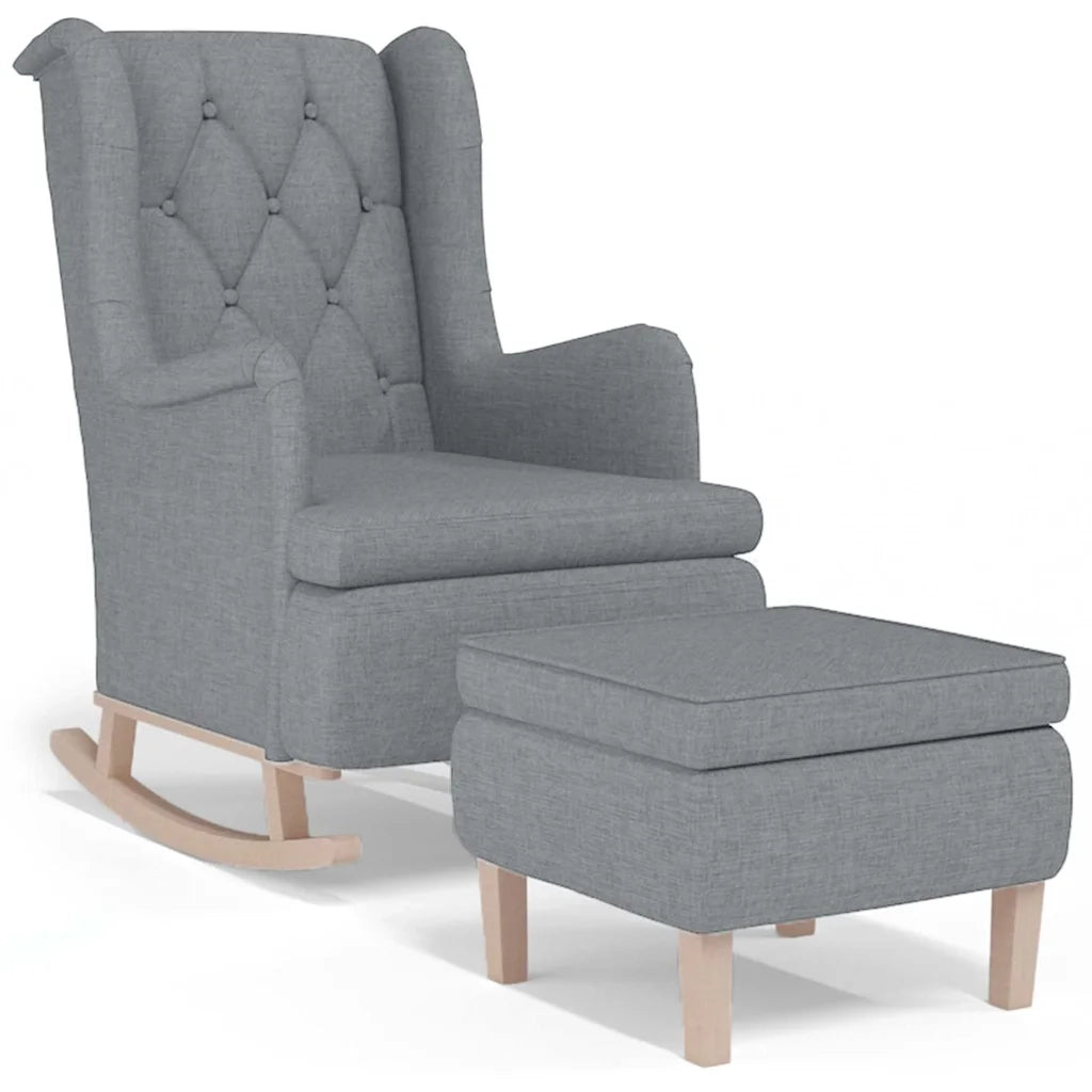 Divano Sedia-Poltrona con Gambe a Dondolo e Sgabello Grigio Chiaro Tessuto