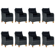Set da Pranzo da Giardino 9pz e Cuscini Polyrattan Grigio Scuro 3060169