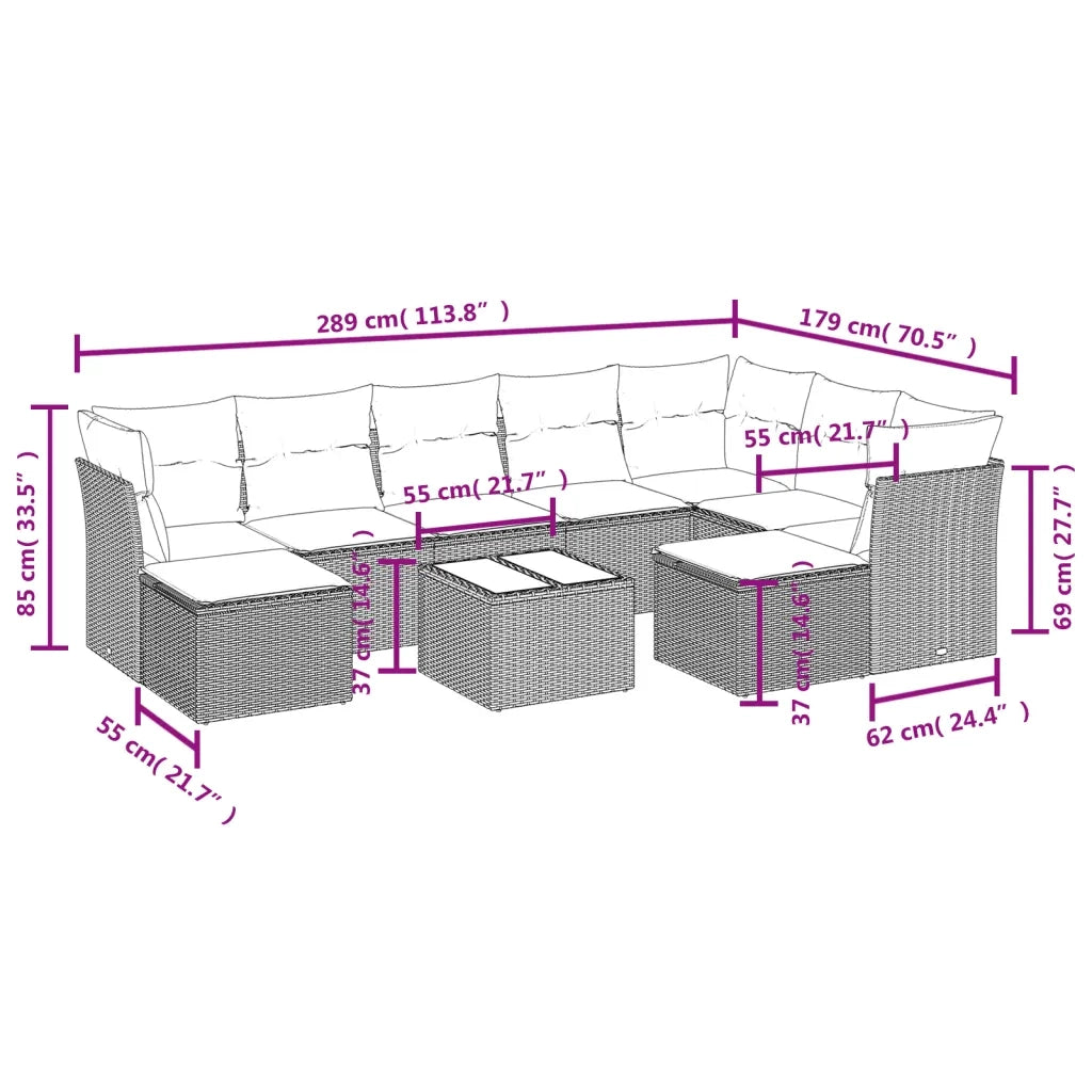Set Divano da Giardino 10 pz con Cuscini Beige in Polyrattan 3218578
