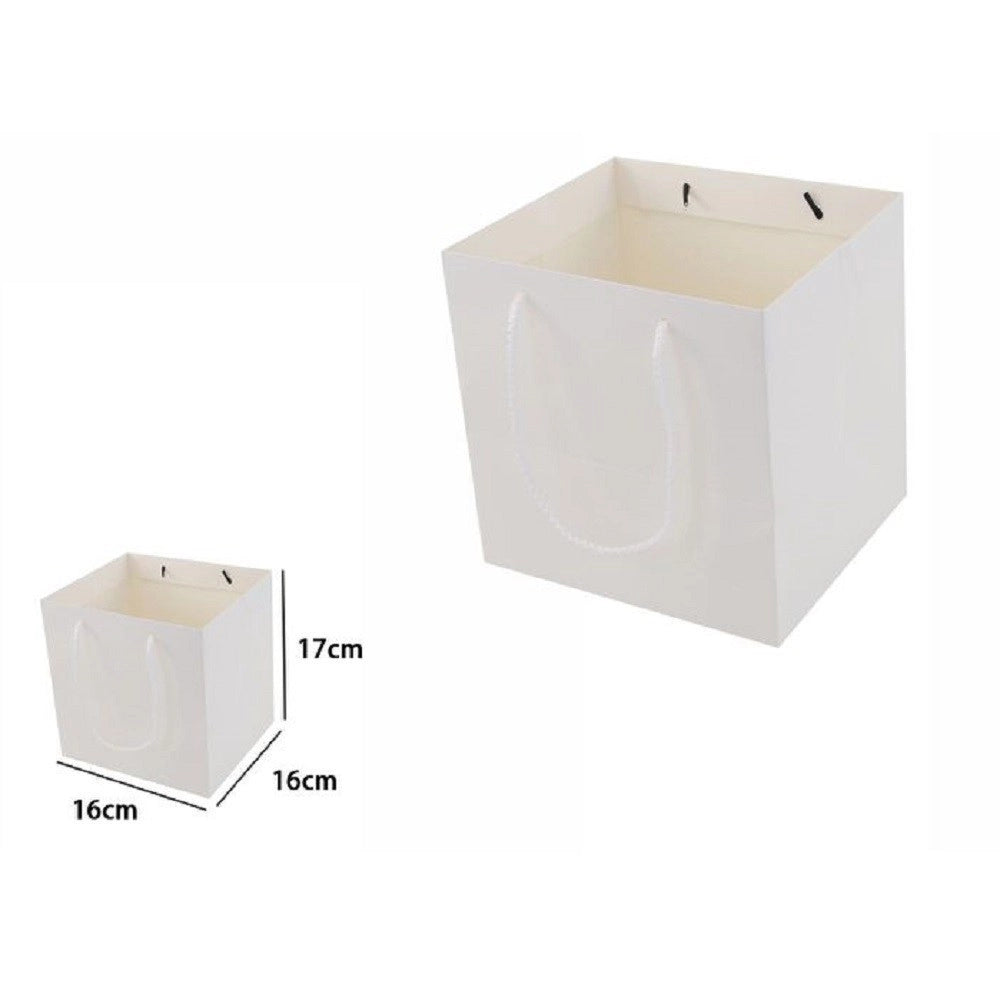 Trade Shop - Set 3 Pezzi Buste Busta Borsa Da Regalo Bianca 16x16x17 Cm Manici In Corda 69245 -