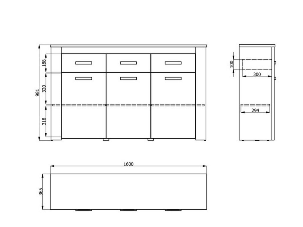 Madia Scena, Credenza 3 Ripiani, 160x36.5x98h cm Bianco Larice