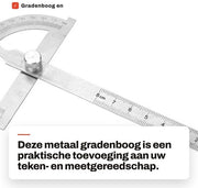 Gradenboog 2-in-1 con Liniaal in Acciaio Inossidabile 15 cm - Angolo da 0 a 180° - Meccanismo di Blocco - Marcature Leggibili