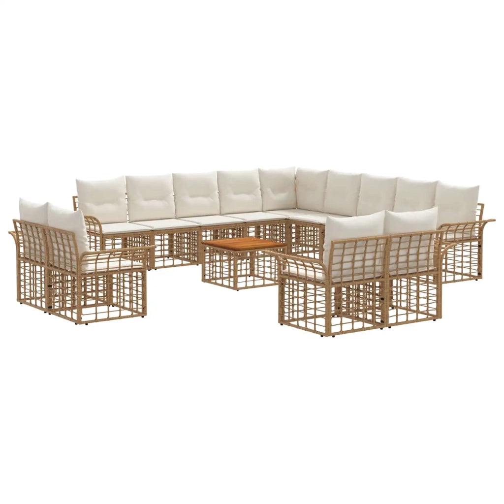 Set di divani da esterno 14 pcs Naturale e Bianco Crema