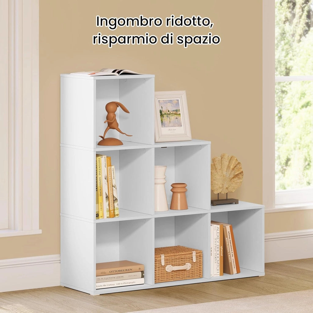Libreria con 6 Cubi, Scaffale con Scomparti Aperti per Libri, Decorazioni, Piante, Legno Ingegnerizzato Bianco, Camera da Letto, Soggiorno, Ufficio, 90x30x90cm, SK061ws