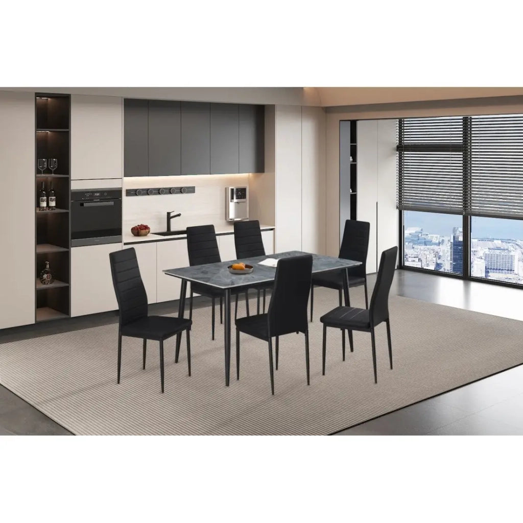 Tavolo da pranzo GRANVIA – 140x80 cm effetto ardesia e gambe in metallo
