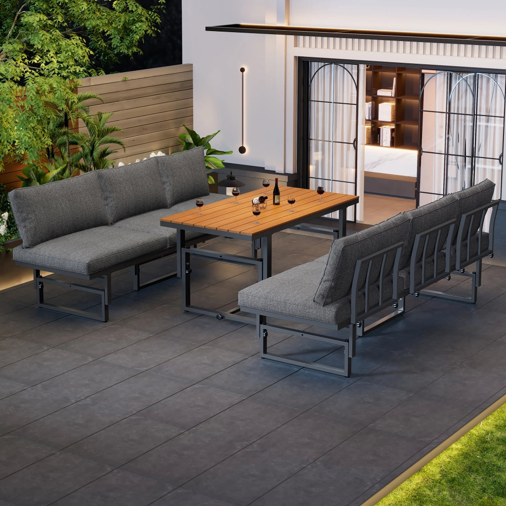 Set Divano da Giardino 3 Pezzi con Tavolo ¨C MINIMAL ¨C Polyrattan Grigio, Legno Acacia, Cuscini Inclusi