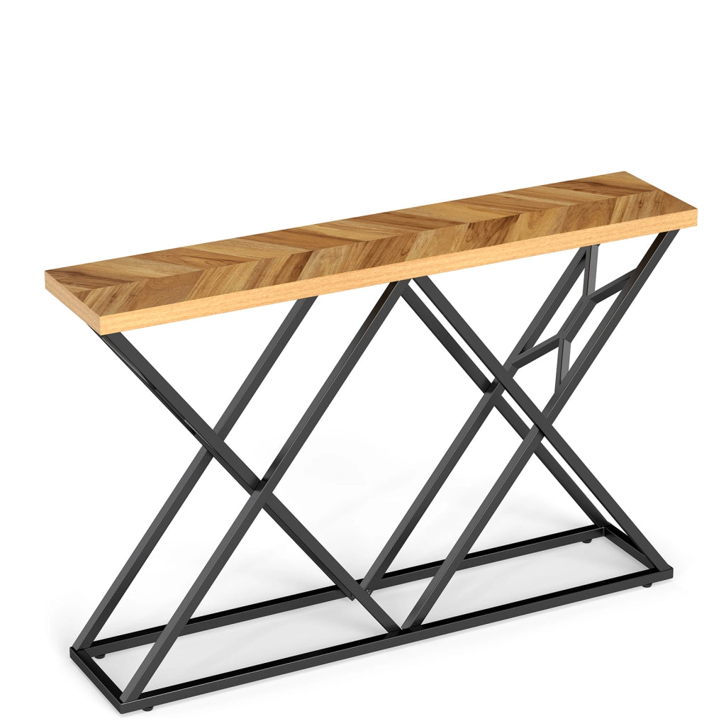 Tavolo consolle rustico base metallo geometrica 140cm lungo-Tavolo ingresso industriale retro divano corridoio soggiorno