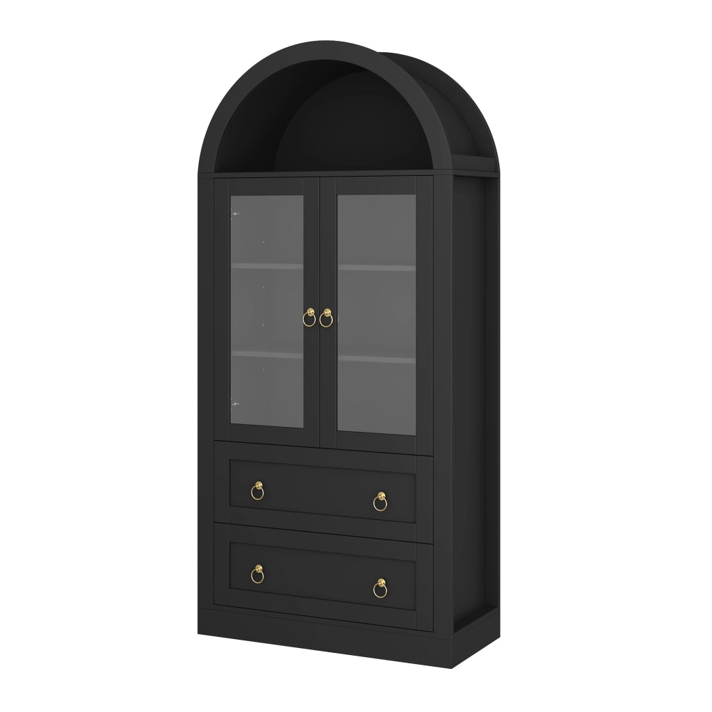 Armadio contenitore ad arco nero 80x36x170 cm con ante in vetro e ripiani regolabili