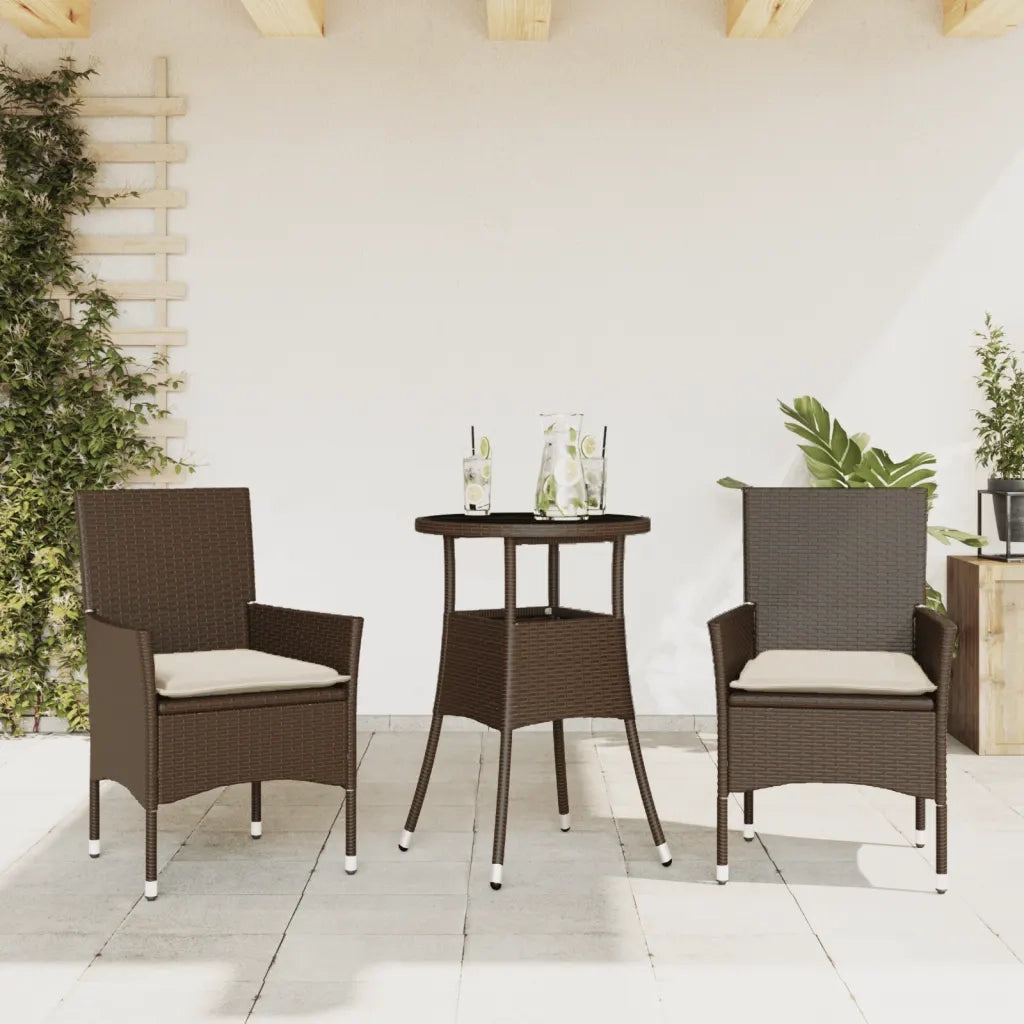 Set da Pranzo da Giardino 3pz con Cuscini Polyrattan e Vetro 3278619