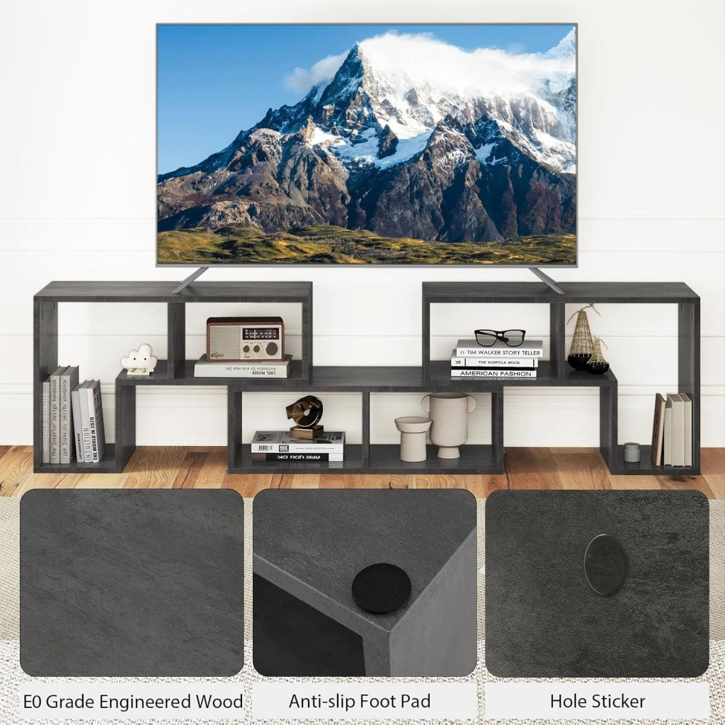 Mobile TV Soggiorno in Legno, Mobile Porta TV Liberamente Combinabile, per TV fino a 65”, Mobiletto TV Multifunzione con 6 Vani Aperti, 134 x 30 x 43 cm (Grigio)