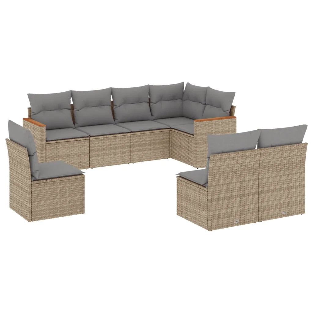 Set Divano da Giardino 8 pz con Cuscini Beige in Polyrattan 3258447
