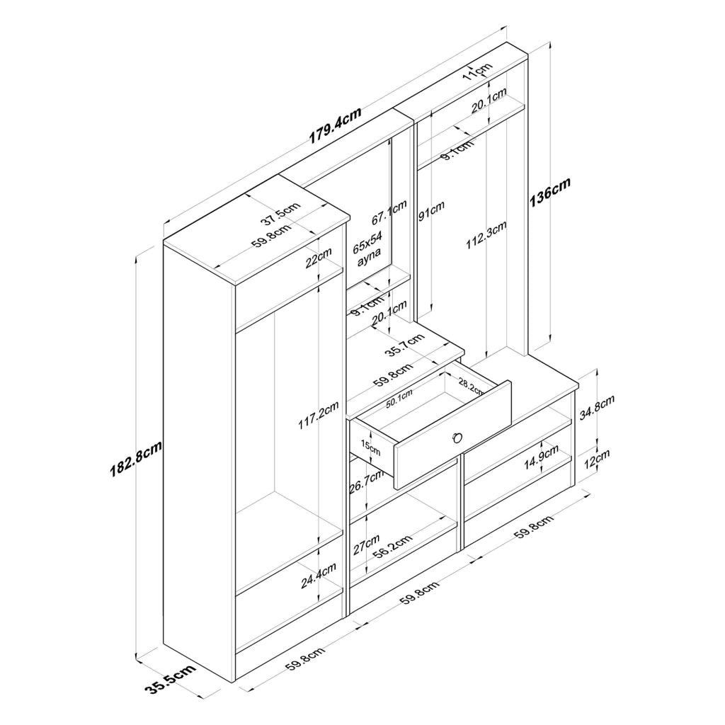 Riace, Mobile da Ingresso Specchio Incluso, 179x38x183h cm Bianco