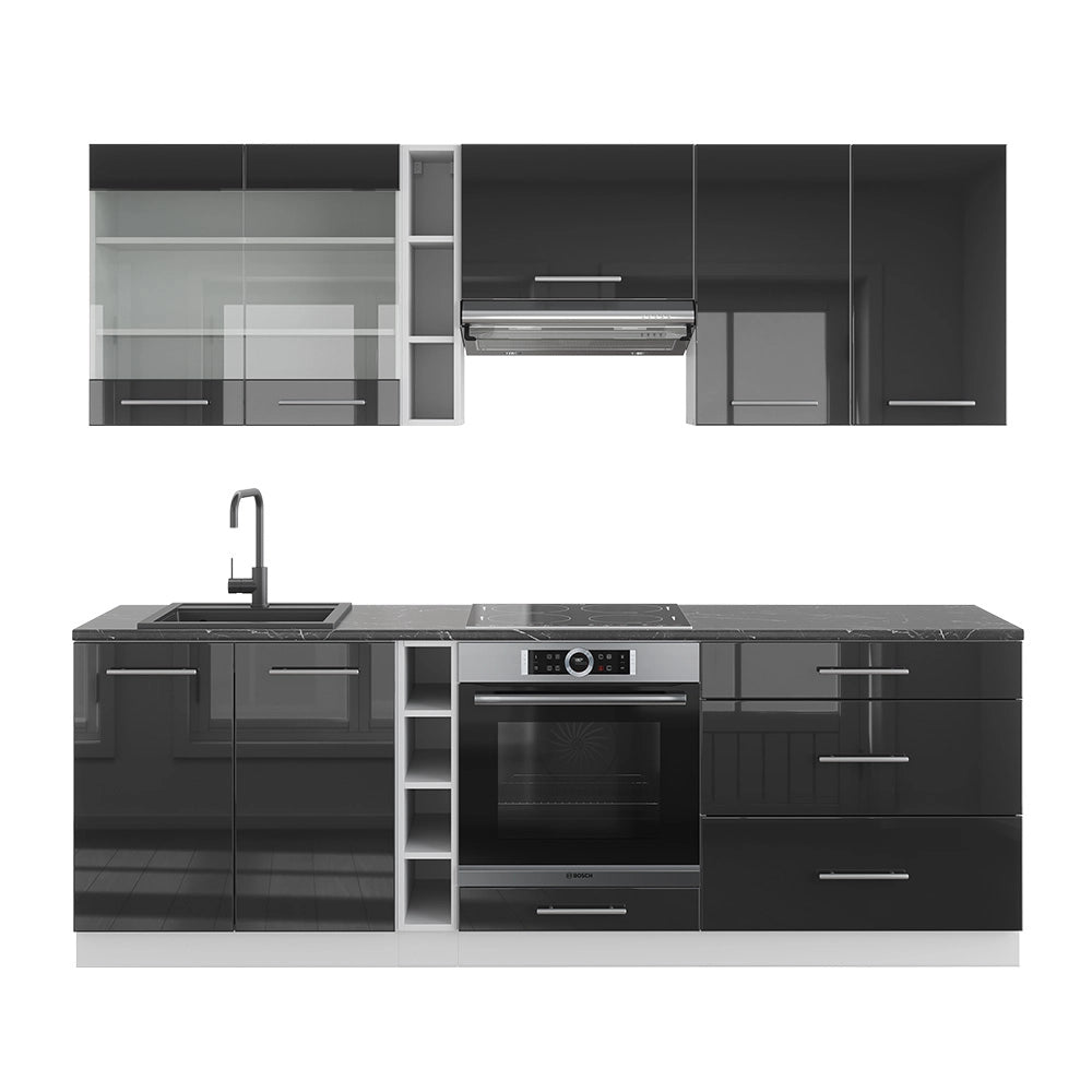 Vicco Cucina componibile Antracite lucido/bianco 235 cm senza piano di lavoro