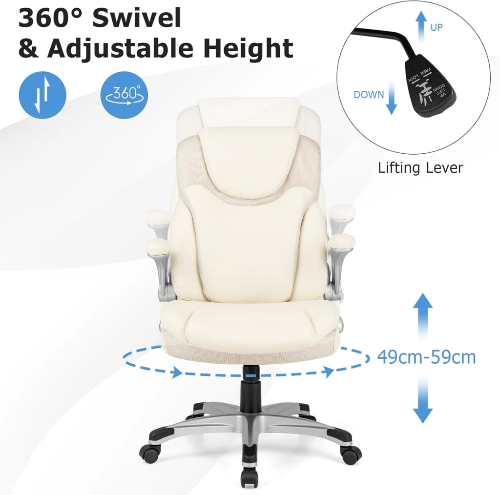 Sedia da ufficio ergonomica con altezza regolabile (49-59 cm), braccioli, schienale e funzione altalena, sedia per computer con rotella girevole a 360 gradi per casa e ufficio, FE43880ZKDE