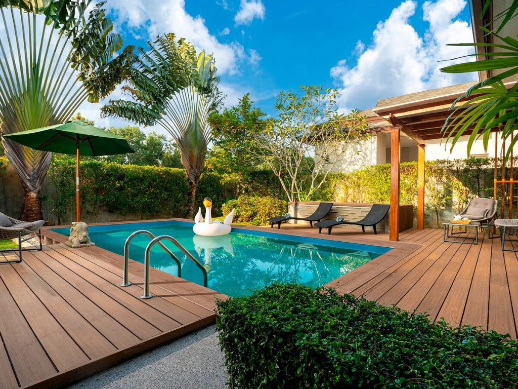 Piscina rettangolare in legno "Panama 130" - 6,20 x 4,10 x 1,31 m + pompa di calore inverter "PowerLine by Hayward" 6 kw/h - Nero