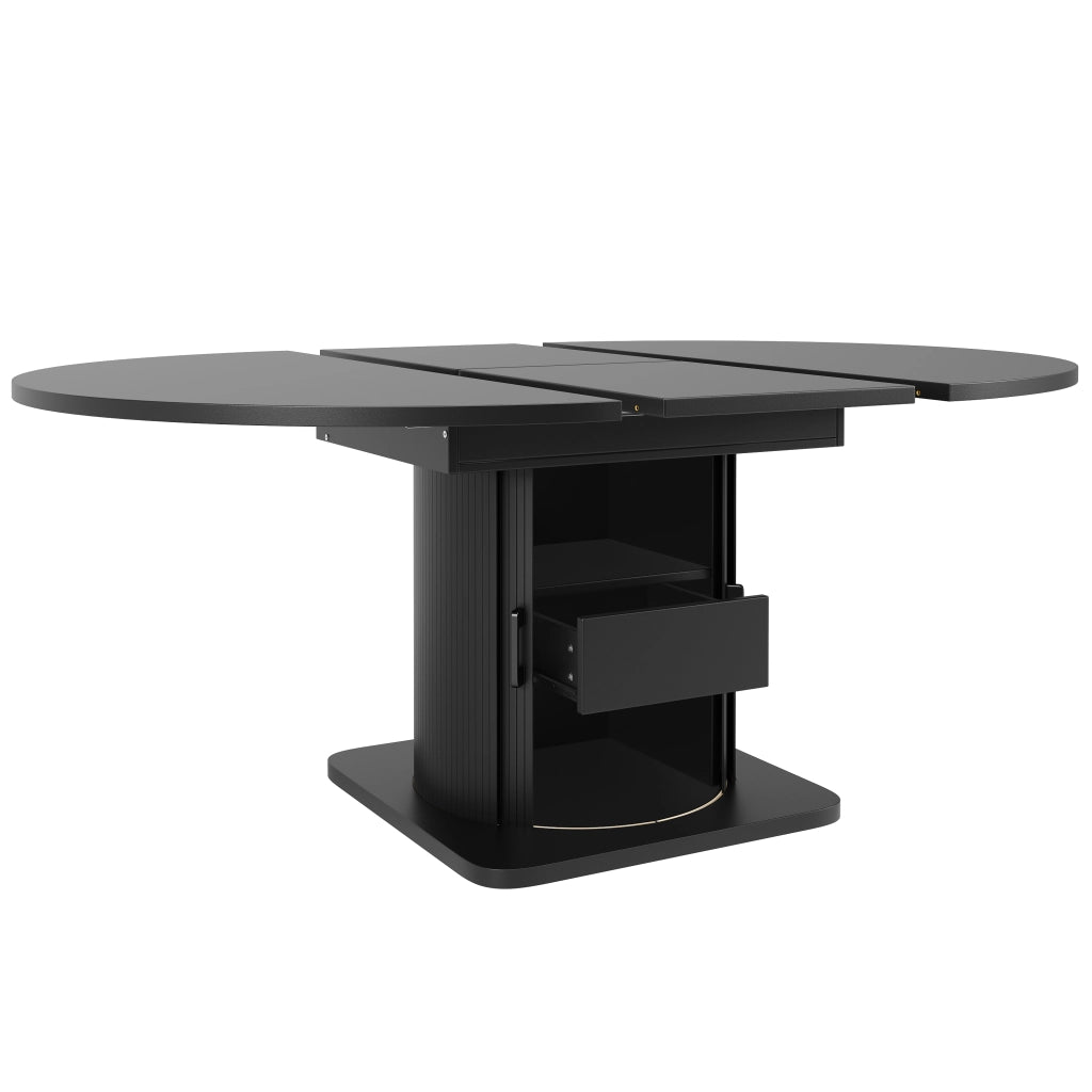 Tavolo da pranzo estensibile a 4 modalità con spazio contenitivo; per cucina e soggiorno; in MDF nero; 118 × 118 × 76 cm
